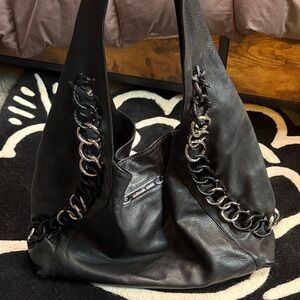Michael Kors Black Leather Hobo with Chain Detail
